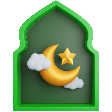 Ornement de fenêtre musulman avec un croissant de lune  3D Icon