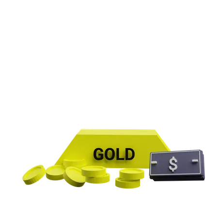 Render 3 D De Oro Rojo Y Dinero Con Fondo Transparente 3D Icon