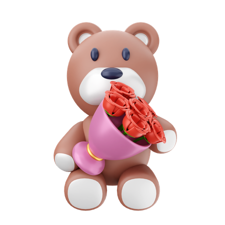 Osito de peluche con cubo de flores  3D Icon