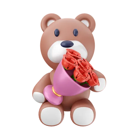 Osito de peluche con cubo de flores  3D Icon