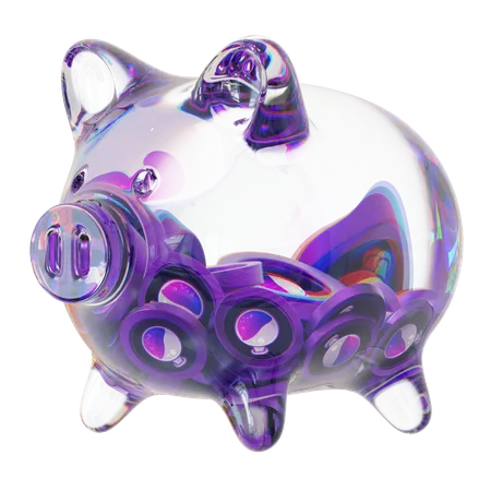 Osmo – Klares Sparschwein aus Glas mit abnehmendem Stapel an Kryptomünzen  3D Icon