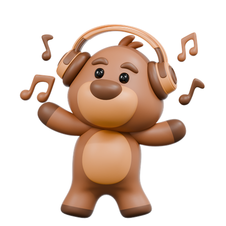 Oso con auriculares  3D Illustration