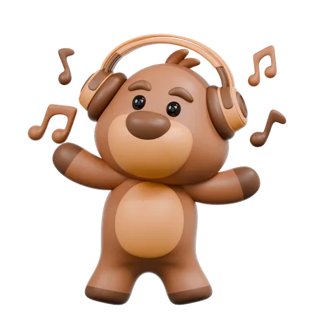 Oso con auriculares  3D Illustration