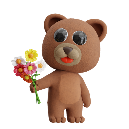 Oso regalando flores  3D Icon