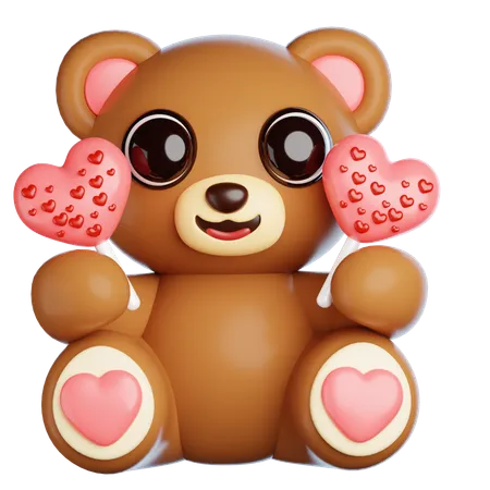 Oso de san valentín con piruleta  3D Icon