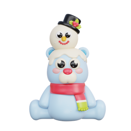 Oso polar con muñeco de nieve  3D Illustration