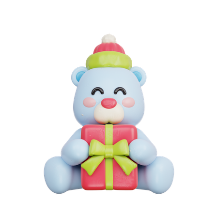 Oso polar con regalo  3D Illustration