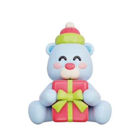 Oso polar con regalo  3D Illustration