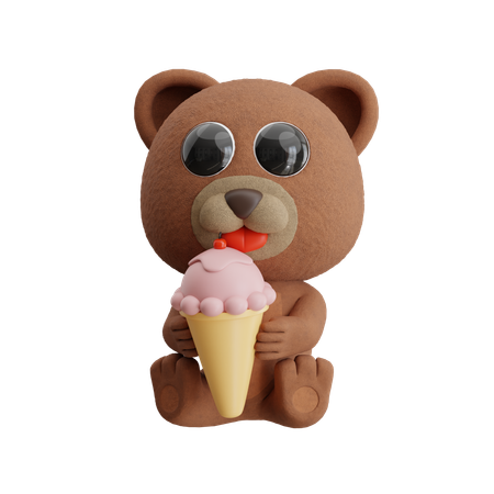 Oso sosteniendo un cono de helado  3D Icon