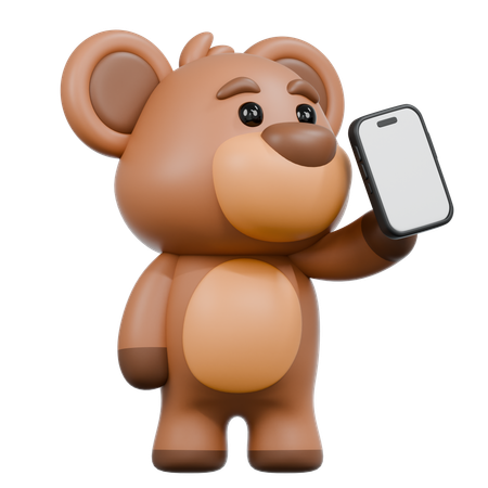 El oso trae su teléfono inteligente  3D Illustration