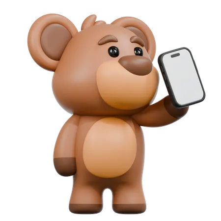 El oso trae su teléfono inteligente  3D Illustration