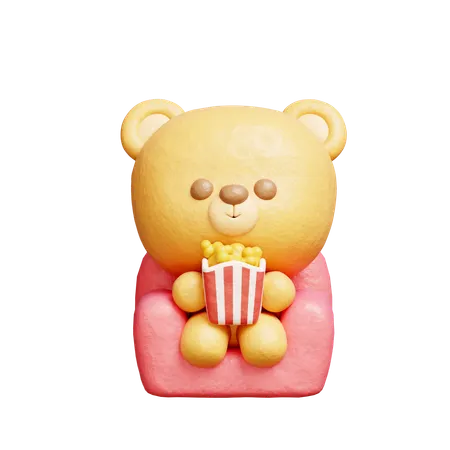 Oso viendo una película  3D Illustration
