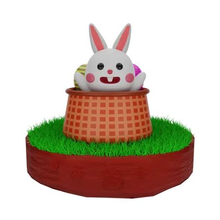 Osterhase im Korb  3D Illustration