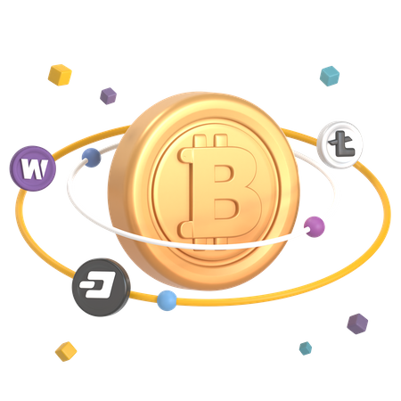 Other Crypto Coin Revolving Around Bitcoin Orbit 3D Icon