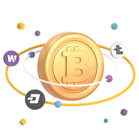 Other Crypto Coin Revolving Around Bitcoin Orbit 3D Icon