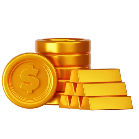 Ouro e Moeda  3D Icon