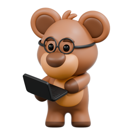 L'ours apporte un ordinateur portable  3D Illustration