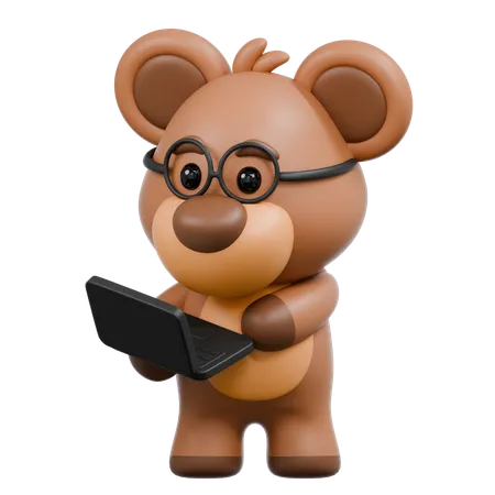 L'ours apporte un ordinateur portable  3D Illustration