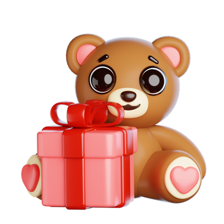 Ours de la Saint-Valentin avec boîte cadeau  3D Icon