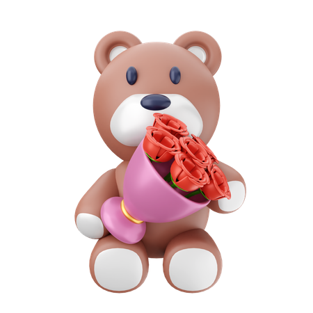 Ours en peluche avec seau à fleurs  3D Icon