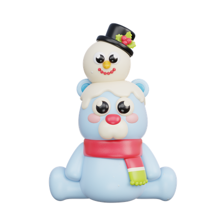 Ours polaire avec bonhomme de neige  3D Illustration