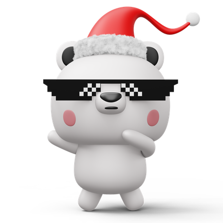 Ours polaire mignon avec chapeau de Noël  3D Illustration