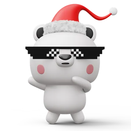 Ours polaire mignon avec chapeau de Noël  3D Illustration