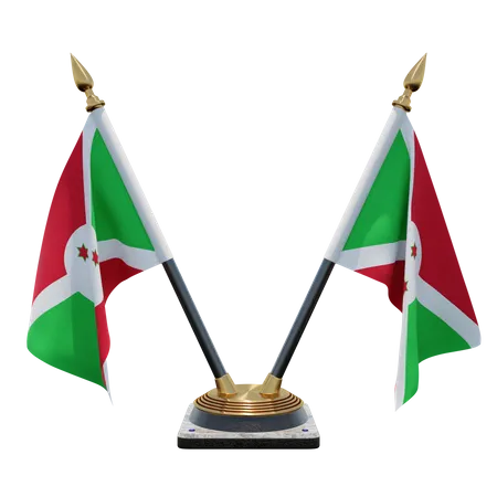 Suporte de bandeira de mesa duplo (V) do Burundi  3D Icon