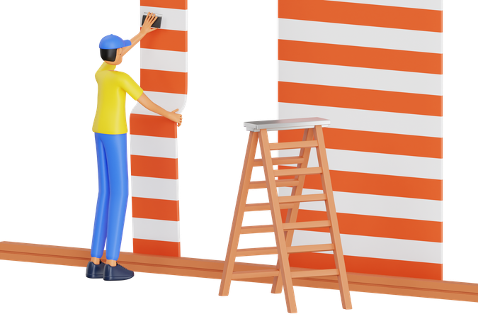 Ouvrier collant du papier peint  3D Icon