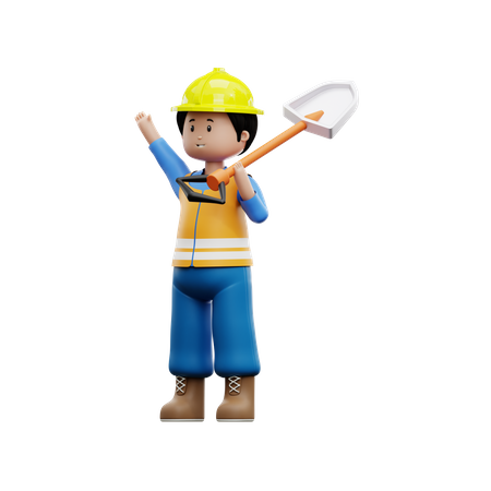 Ouvrier du bâtiment avec une pelle  3D Icon