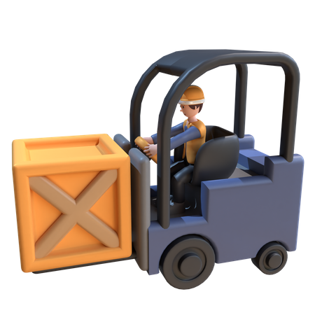 Ouvrier industriel conduisant un chariot élévateur  3D Illustration