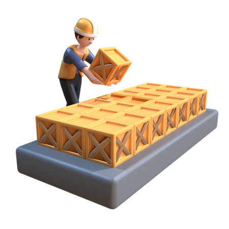 Ouvrier industriel posant des objets sur un support  3D Illustration