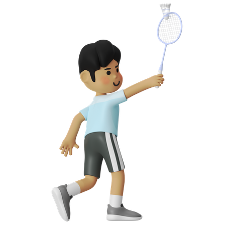 Overhead Backhand Badminton Boy  3D Icon
