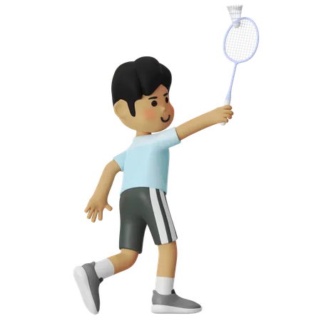 Overhead Backhand Badminton Boy  3D Illustration