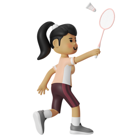 Overhead Backhand Badminton Girl  3D Illustration