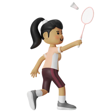 Overhead Backhand Badminton Girl  3D Illustration