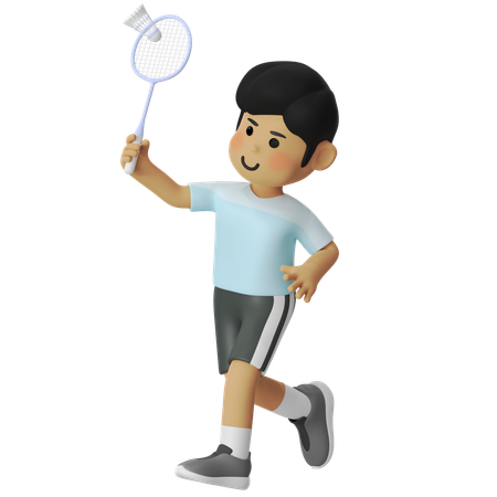 Overhead Badminton Boy  3D Illustration