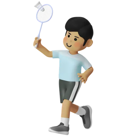 Overhead Badminton Boy  3D Illustration