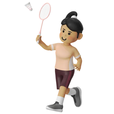 Overhead Badminton Girl  3D Illustration