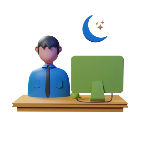 Overtime Working Businessman  3D Illustration