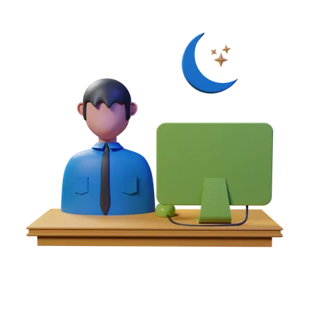 Overtime Working Businessman 3D Illustration