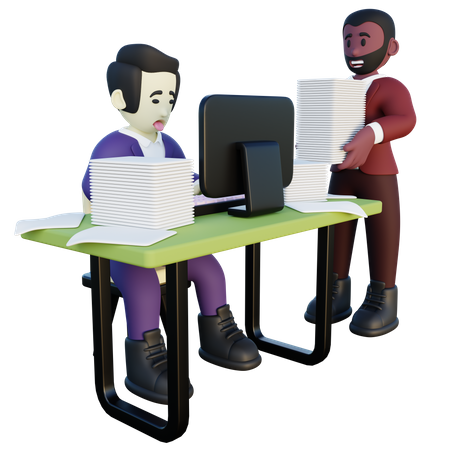 Overworked Office Employee  3D Illustration