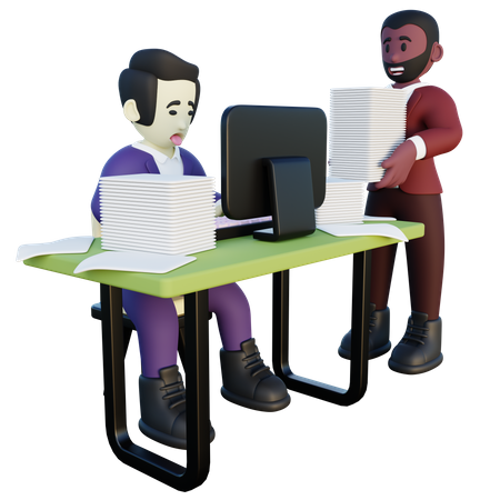 Overworked Office Employee 3D Illustration