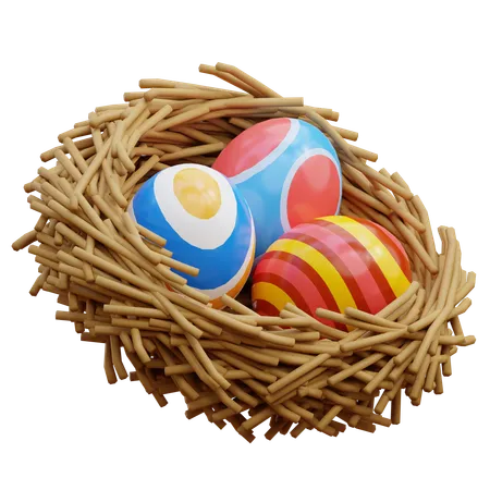 Ovos de páscoa no ninho de pássaro  3D Icon