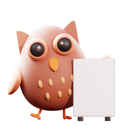 Owl Holding Placard 3D Illustration