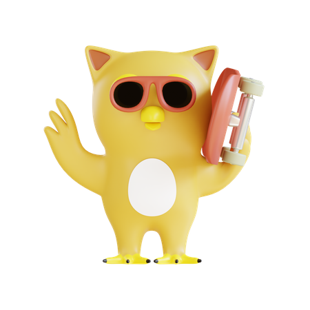 Owl Holding Skating 3D Illustration