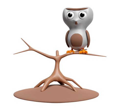 Owl On Dead Tree  3D Icon