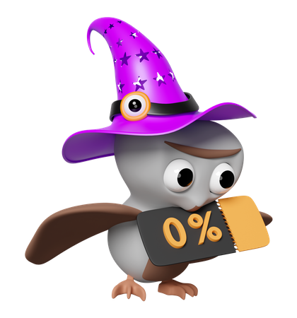 Owl With Discount Coupon  3D Icon