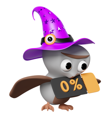 Owl With Discount Coupon  3D Icon