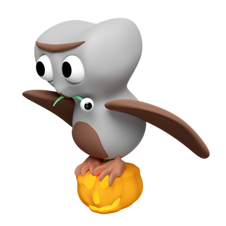 Owl With Pumpkin  3D Icon